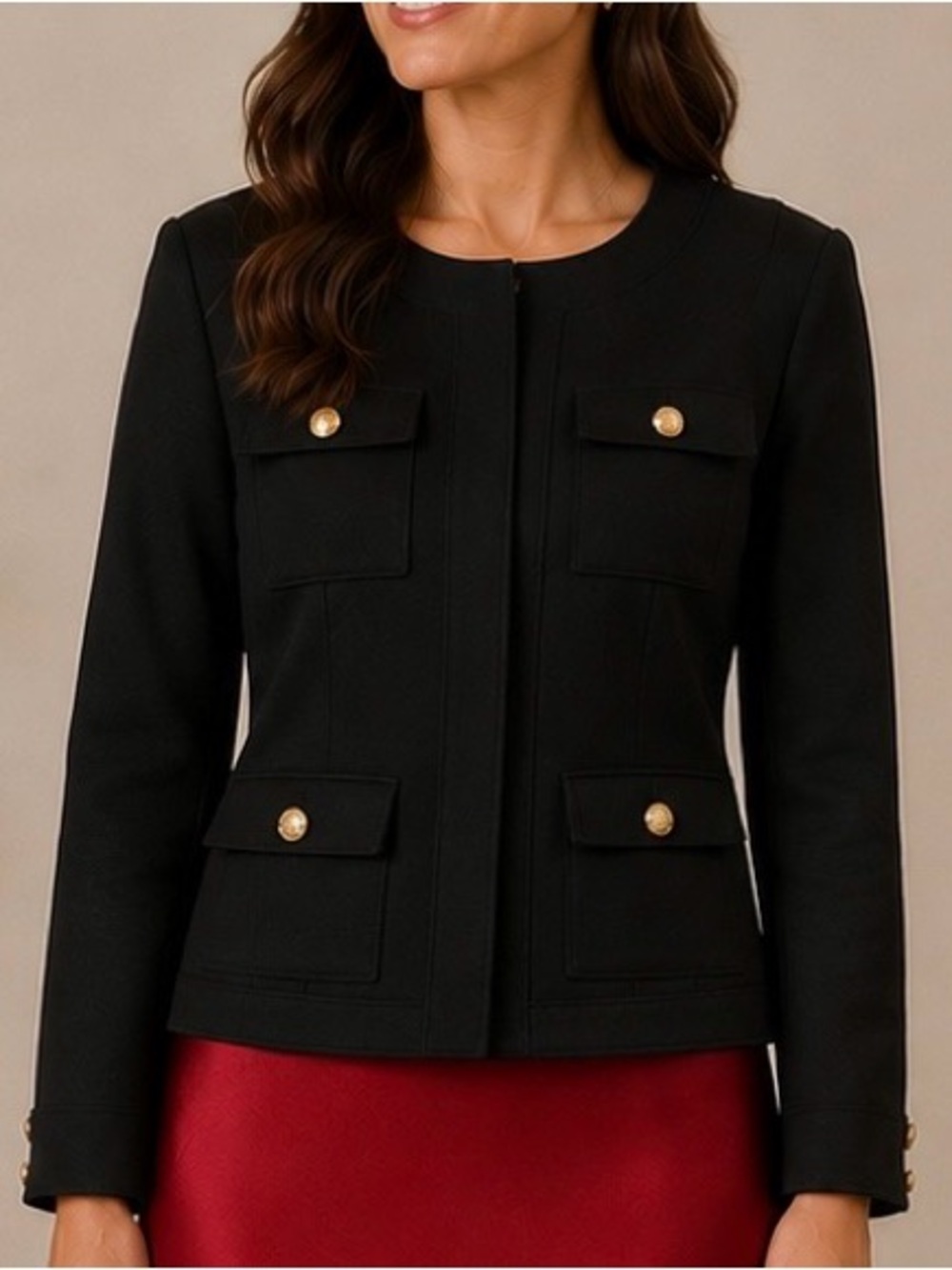 White House Black Market Black Tailored Blazer with Gold Buttons